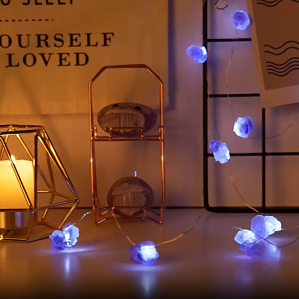 Crystal Fairy Lights | Gemstone crystal fairy light raw amethyst fairy lights atmospheric home decoration(no battery)