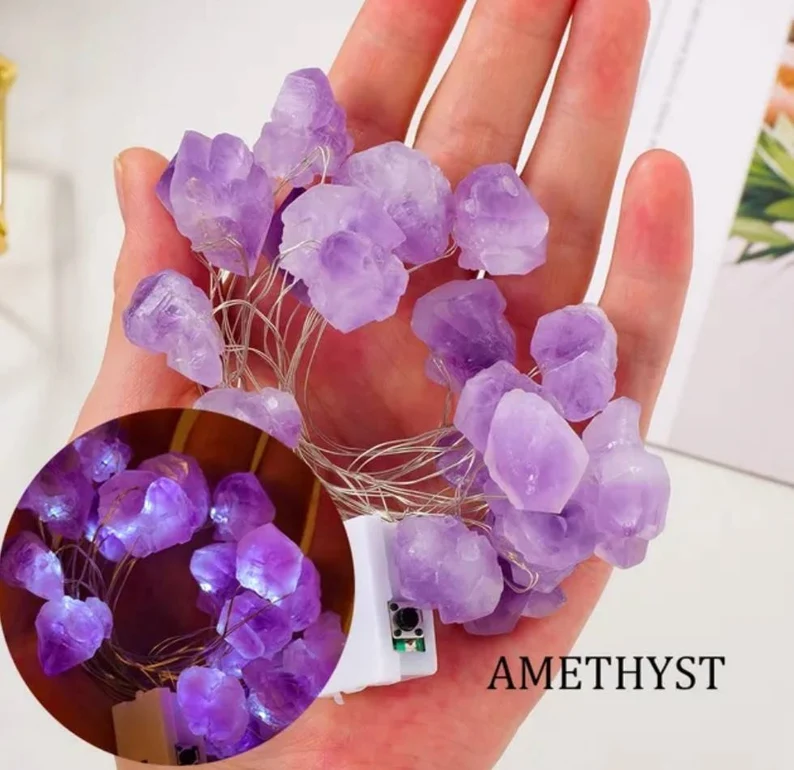 Crystal Fairy Lights | Gemstone crystal fairy light raw amethyst fairy lights atmospheric home decoration(no battery)