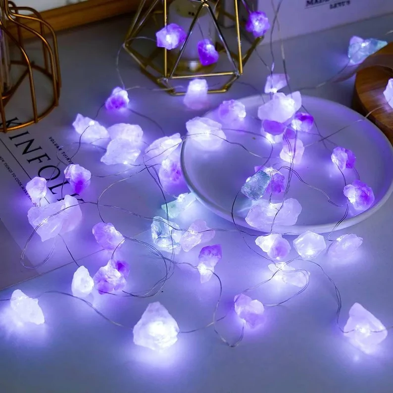 Crystal Fairy Lights | Gemstone crystal fairy light raw amethyst fairy lights atmospheric home decoration(no battery)