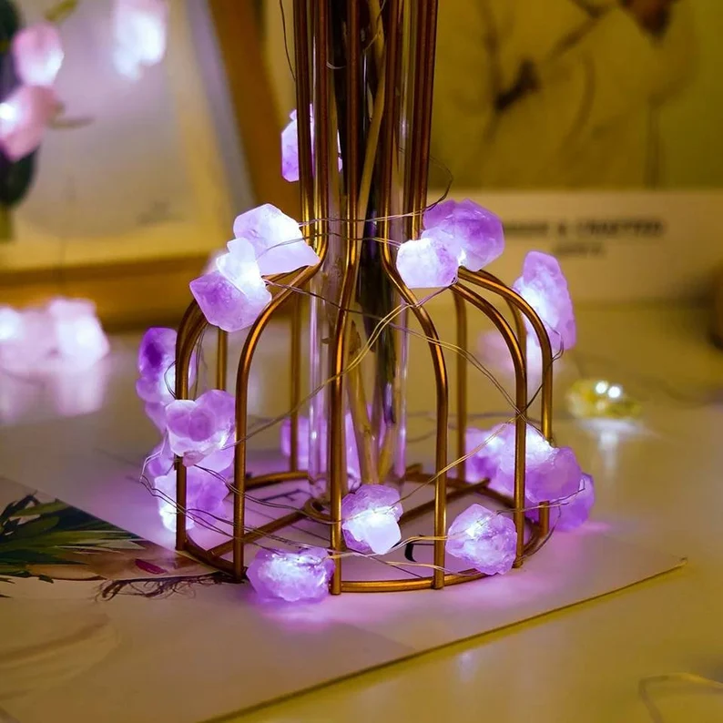 Crystal Fairy Lights | Gemstone crystal fairy light raw amethyst fairy lights atmospheric home decoration(no battery)