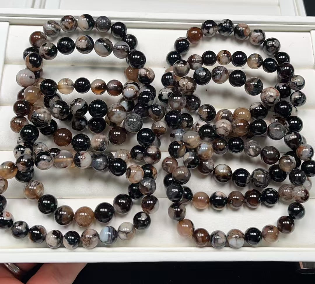 7A Natural Black Sakura Agate Round Beads Beautiful bracelet  9mm-12mm